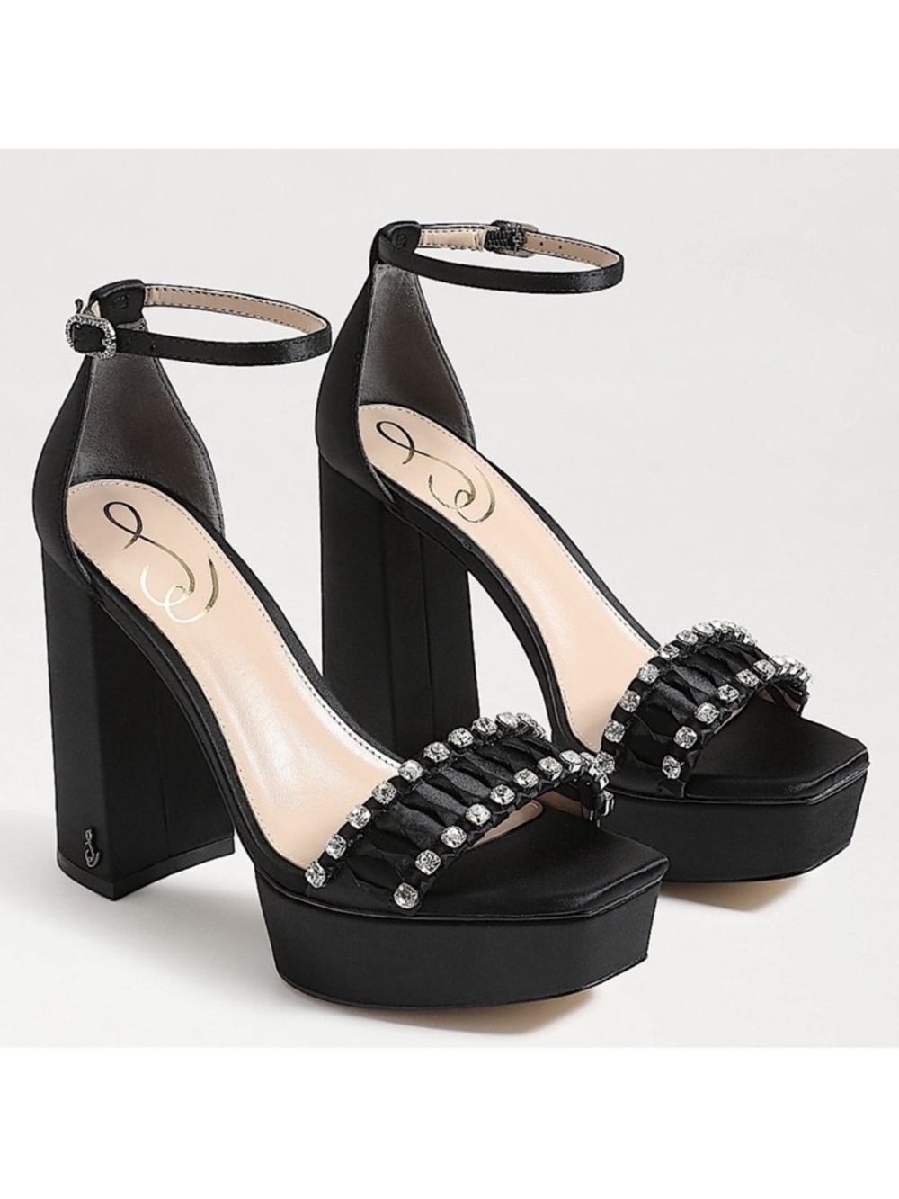 Sam Edelman Black Crystal-Trim Platform Ankle-Strap Heels